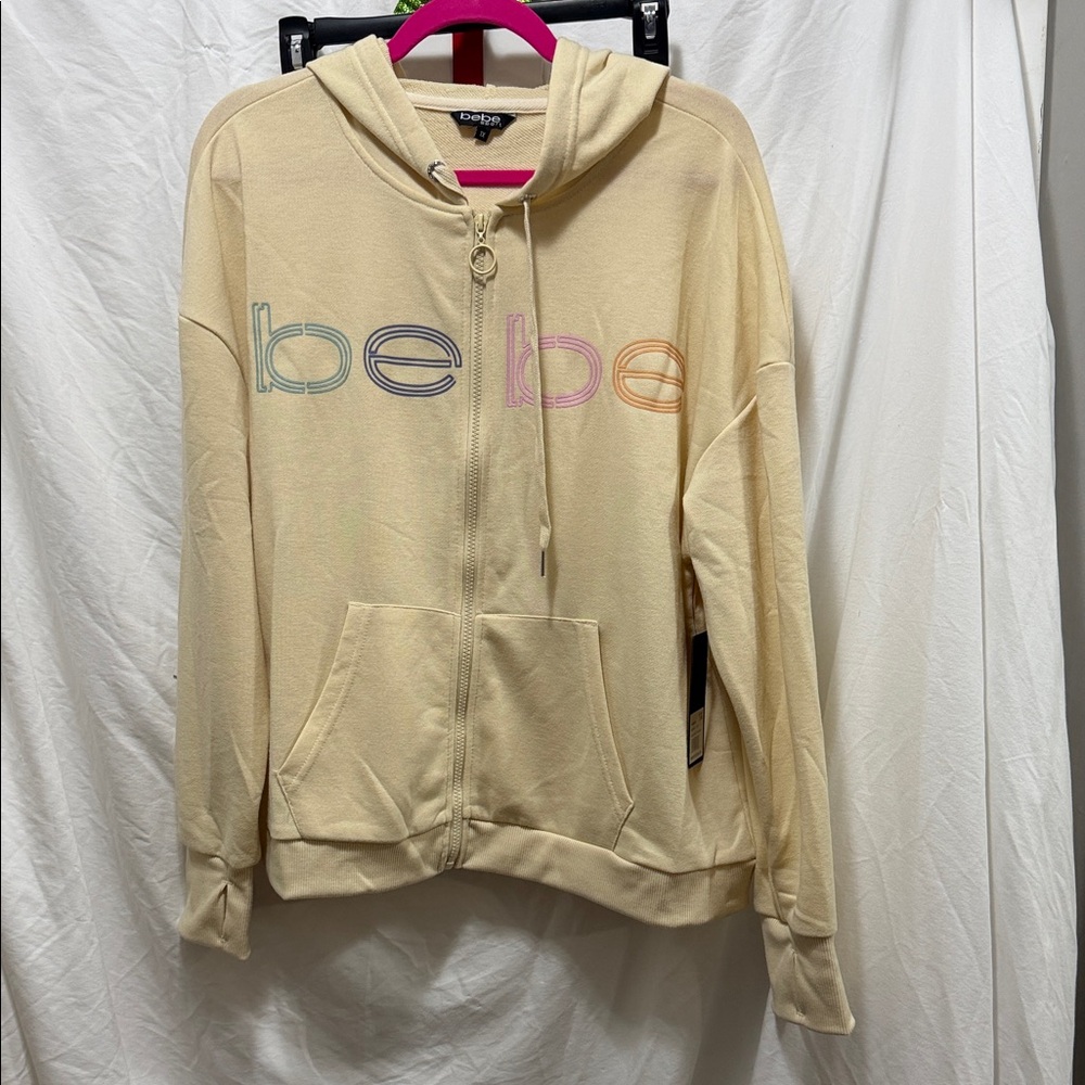 Bebe Beige Hoodie with Multicolor Logo
